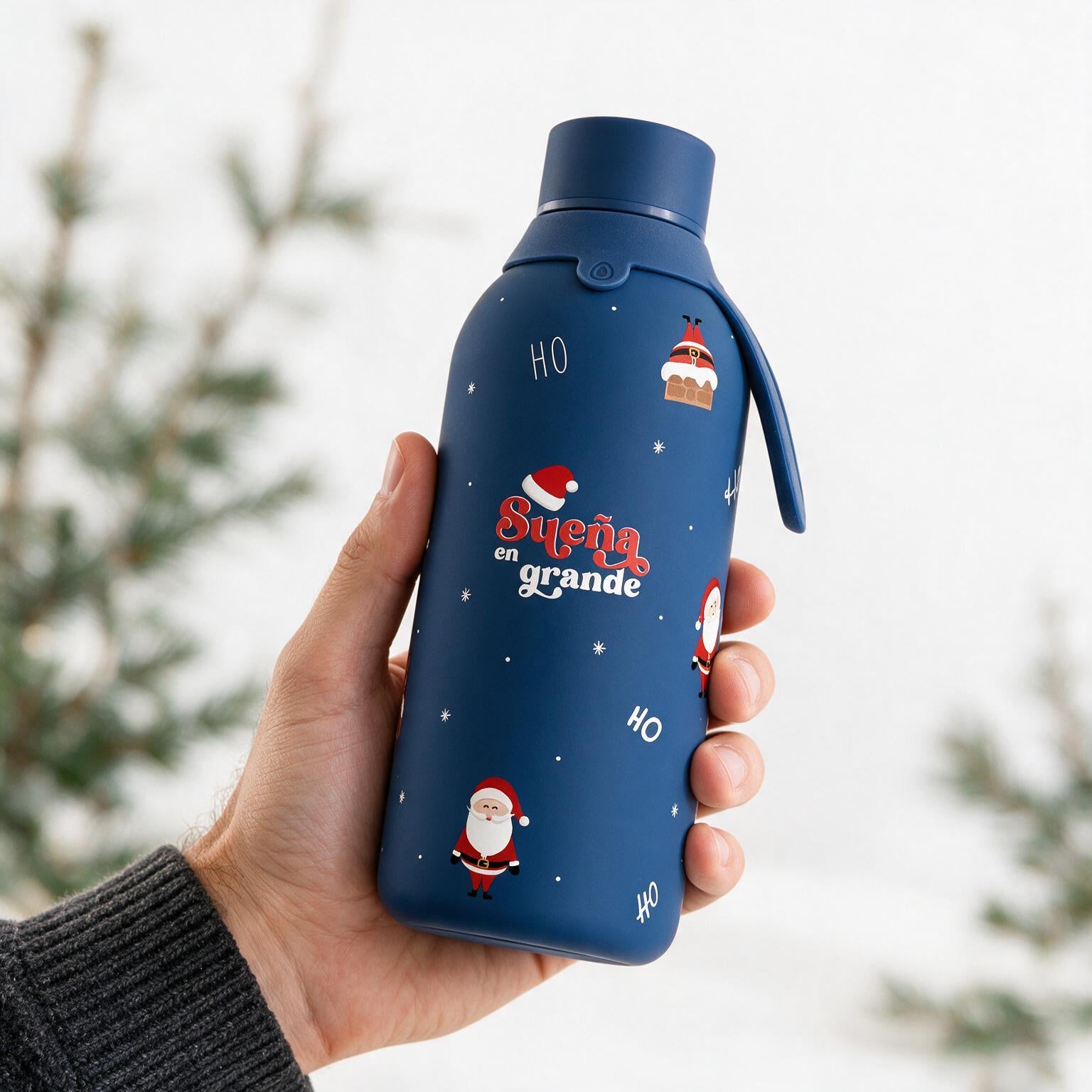 Botella Térmica de Acero Inoxidable con Interior Cerámico y Doble Tapón 500 ml – Navidad - Dark Blue