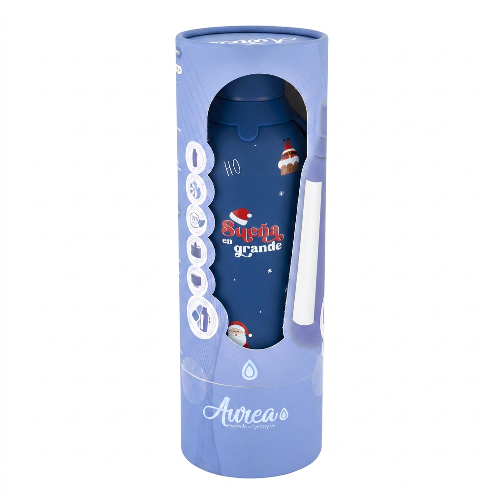 Botella Térmica de Acero Inoxidable con Interior Cerámico y Doble Tapón 500 ml – Navidad - Dark Blue