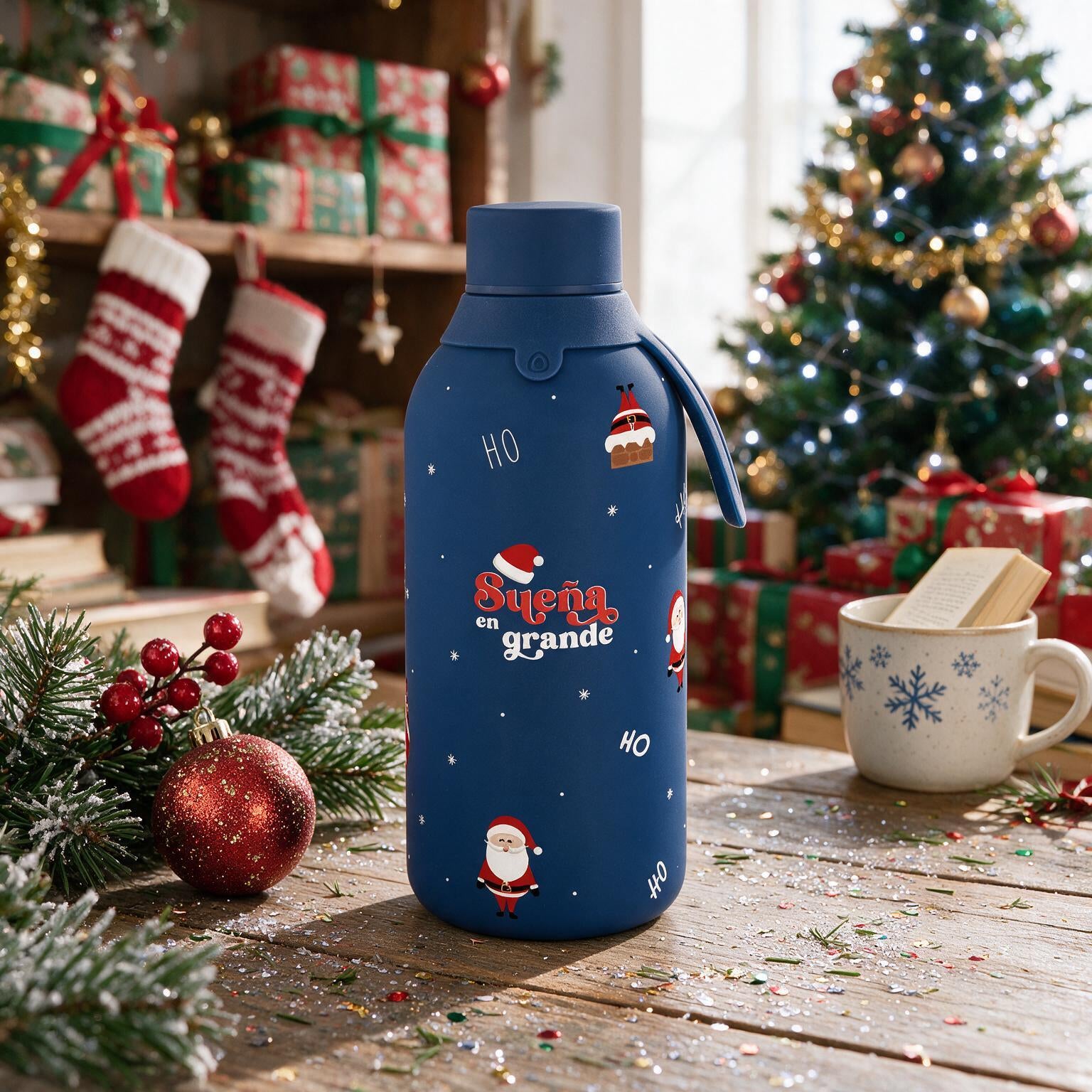 Botella Térmica de Acero Inoxidable con Interior Cerámico y Doble Tapón 500 ml – Navidad - Dark Blue