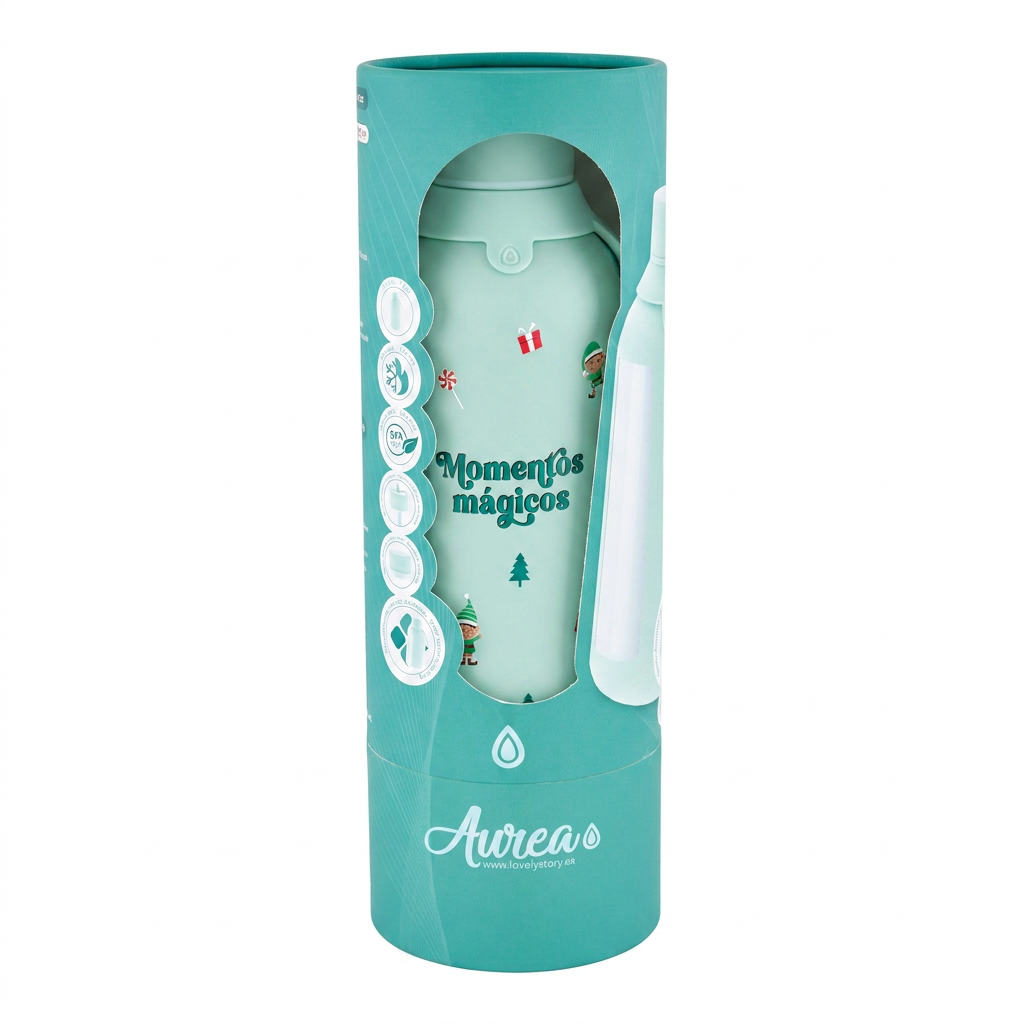 Botella Térmica de Acero Inoxidable con Interior Cerámico y Doble Tapón 500 ml – Navidad - Mint