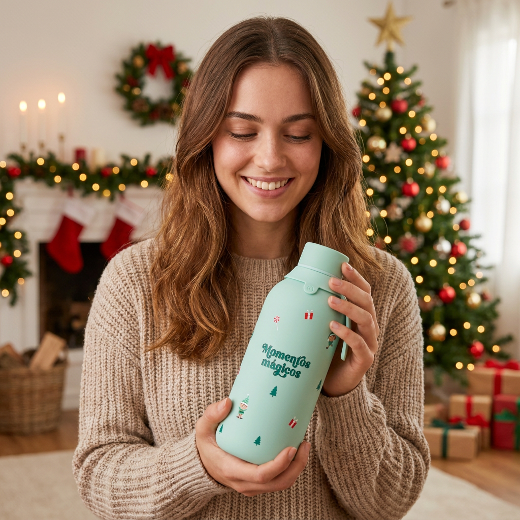 Botella Térmica de Acero Inoxidable con Interior Cerámico y Doble Tapón 500 ml – Navidad - Mint