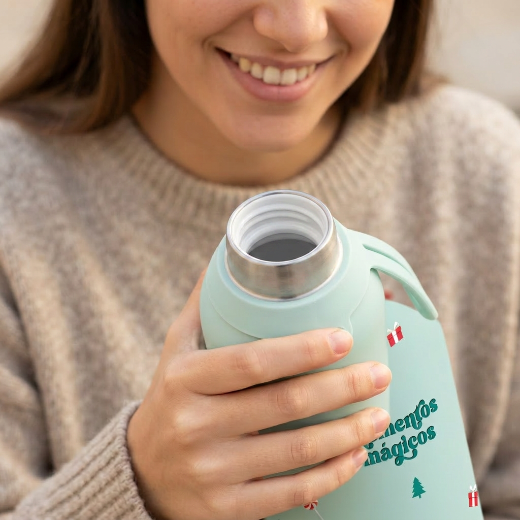 Botella Térmica de Acero Inoxidable con Interior Cerámico y Doble Tapón 500 ml – Navidad - Mint