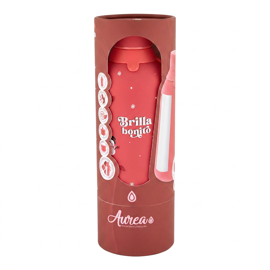 Botella Térmica de Acero Inoxidable con Interior Cerámico y Doble Tapón 500 ml – Navidad - Coral Red