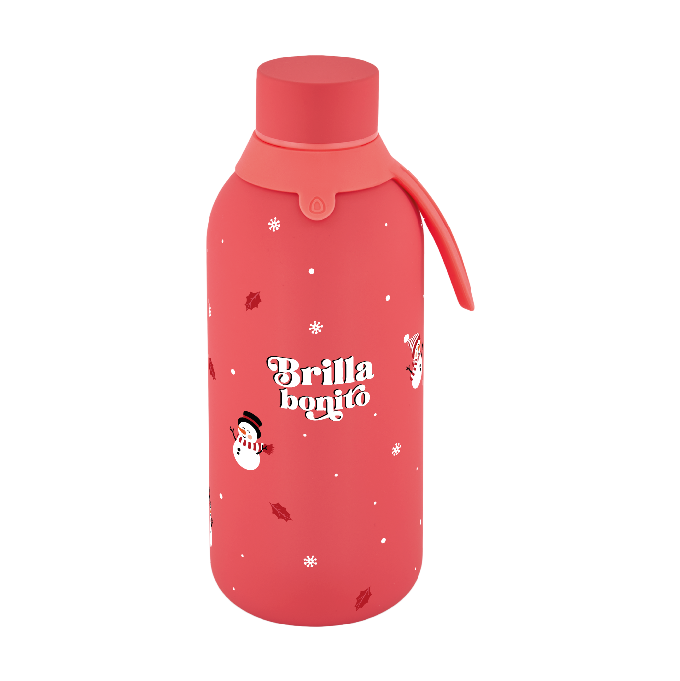 Botella Térmica de Acero Inoxidable con Interior Cerámico y Doble Tapón 500 ml – Navidad - Coral Red
