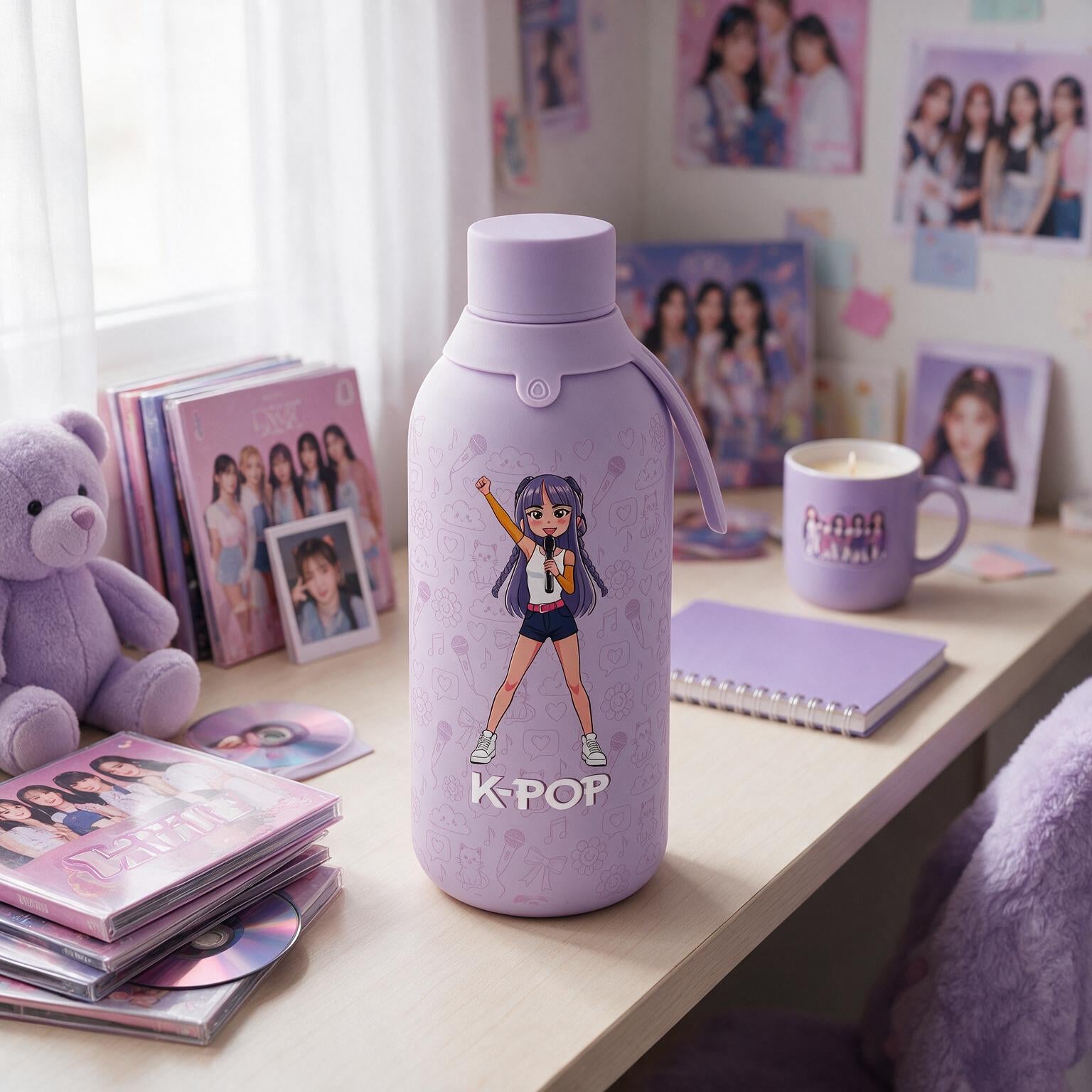 Botella Térmica de Acero Inoxidable con Interior Cerámico y Doble Tapón – K-Pop | Lovely Story