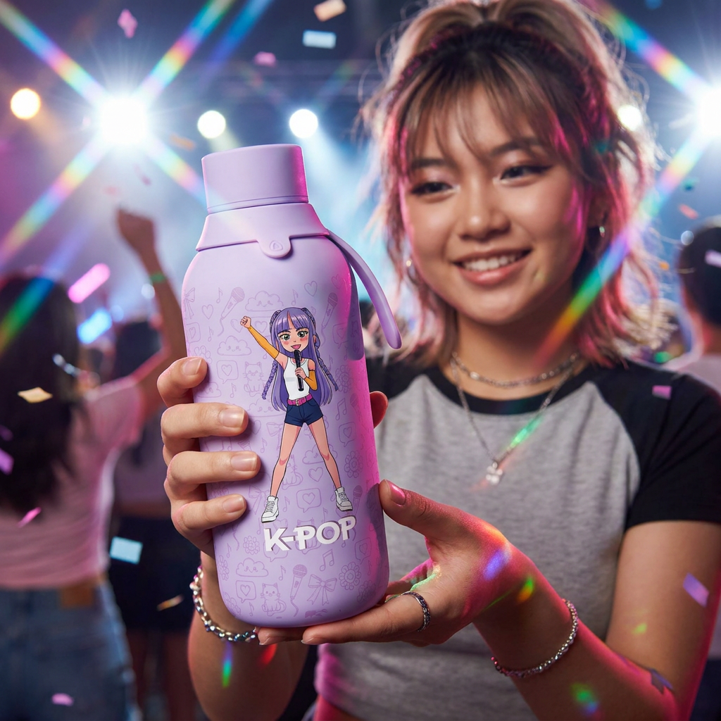 Botella Térmica de Acero Inoxidable con Interior Cerámico y Doble Tapón – K-Pop | Lovely Story