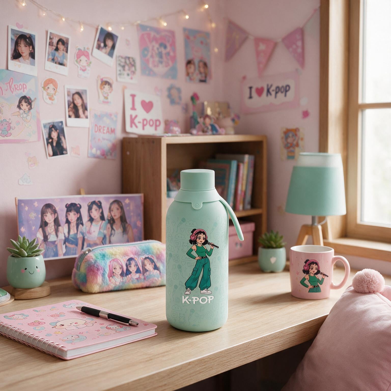 Botella Térmica de Acero Inoxidable con Interior Cerámico y Doble Tapón – K-Pop | Lovely Story