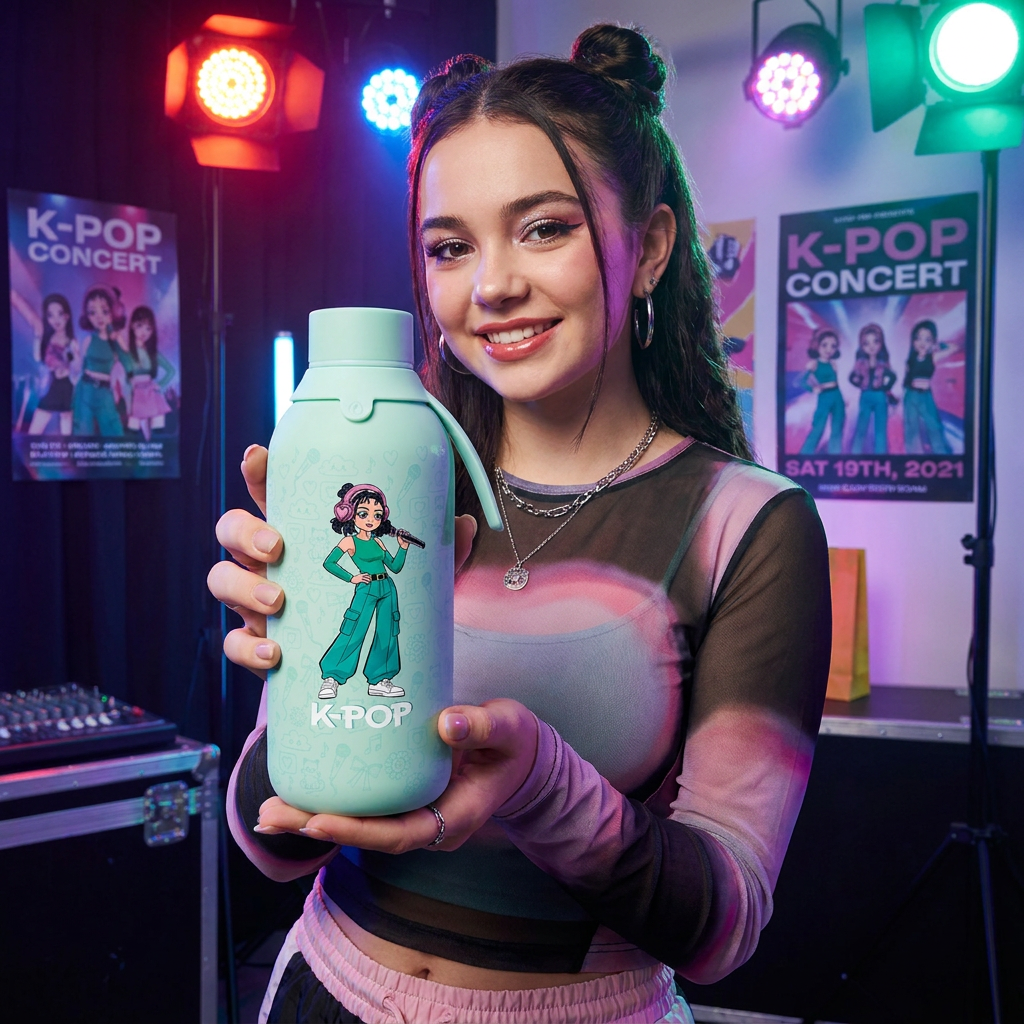 Botella Térmica de Acero Inoxidable con Interior Cerámico y Doble Tapón – K-Pop | Lovely Story