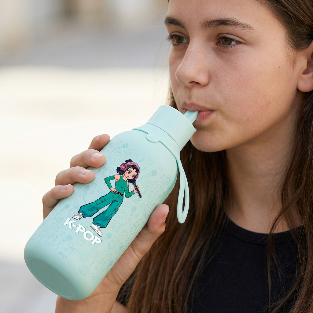 Botella Térmica de Acero Inoxidable con Interior Cerámico y Doble Tapón – K-Pop | Lovely Story
