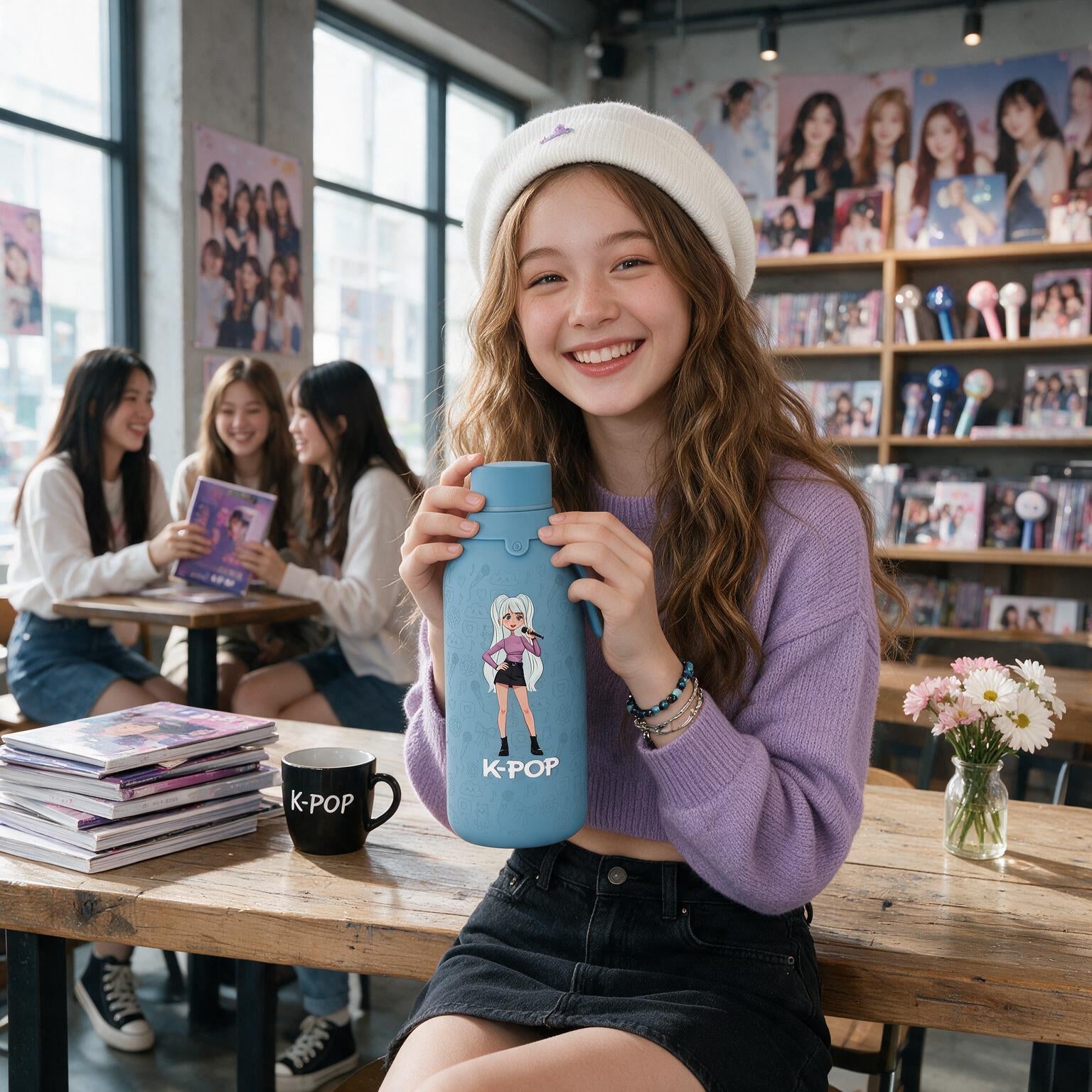 Botella Térmica de Acero Inoxidable con Interior Cerámico y Doble Tapón – K-Pop | Lovely Story