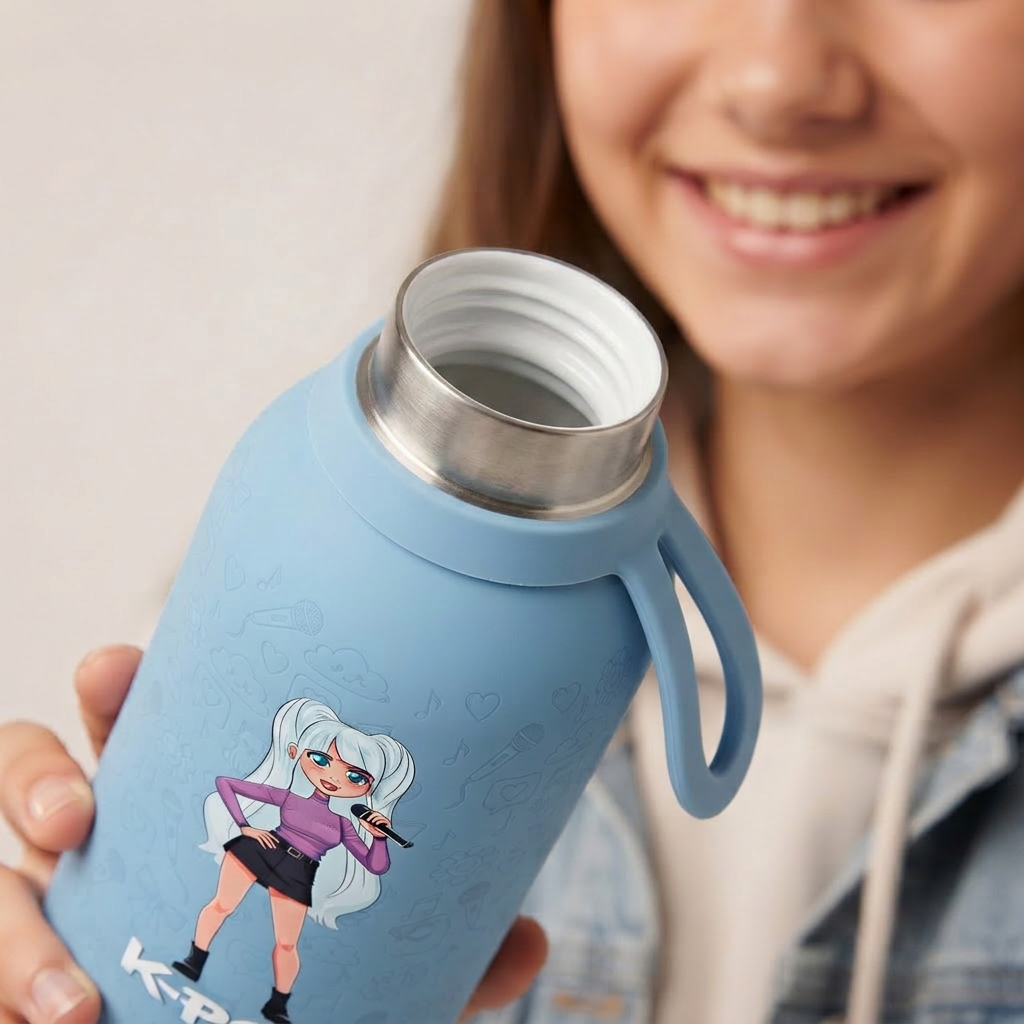 Botella Térmica de Acero Inoxidable con Interior Cerámico y Doble Tapón – K-Pop | Lovely Story