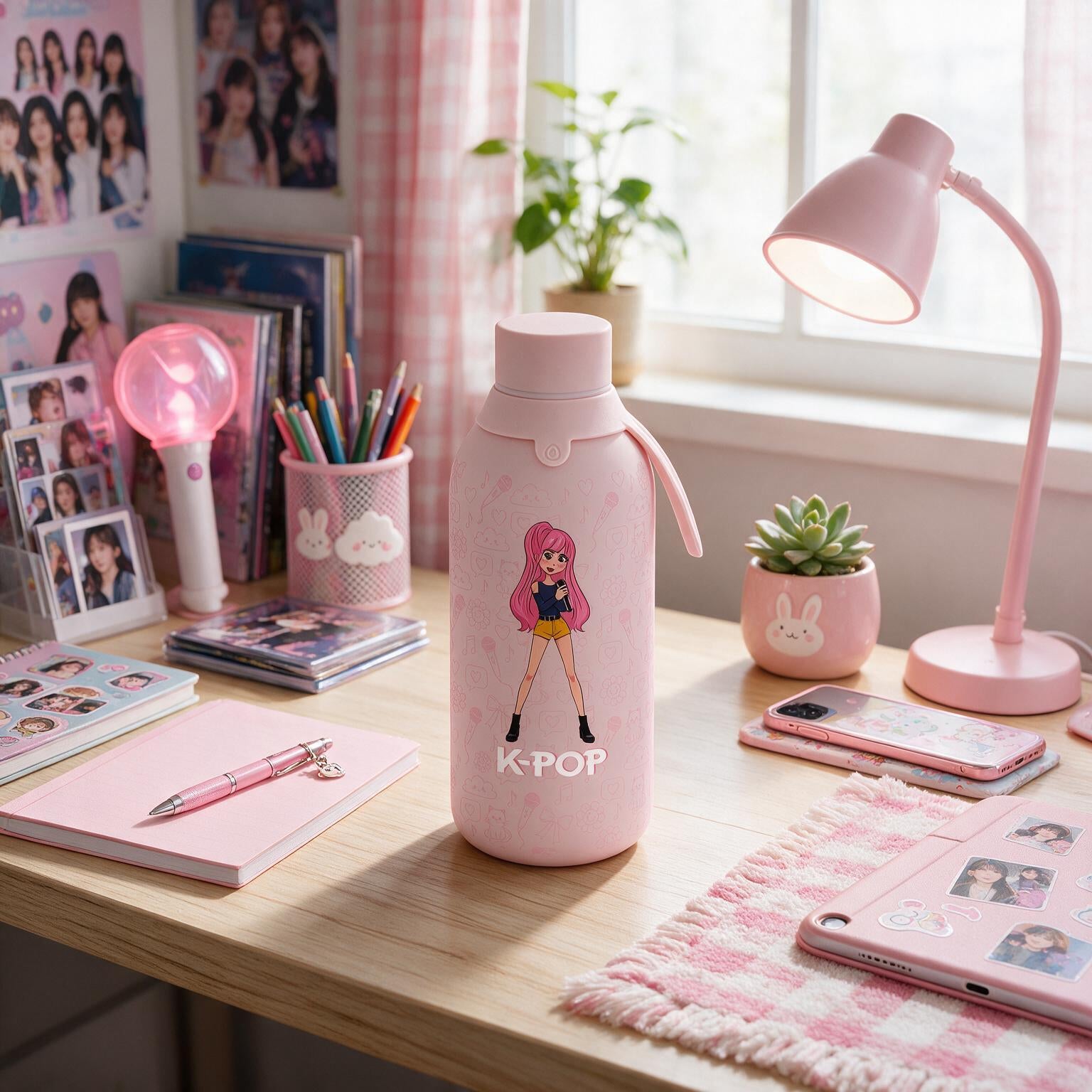 Botella Térmica de Acero Inoxidable con Interior Cerámico y Doble Tapón – K-Pop | Lovely Story