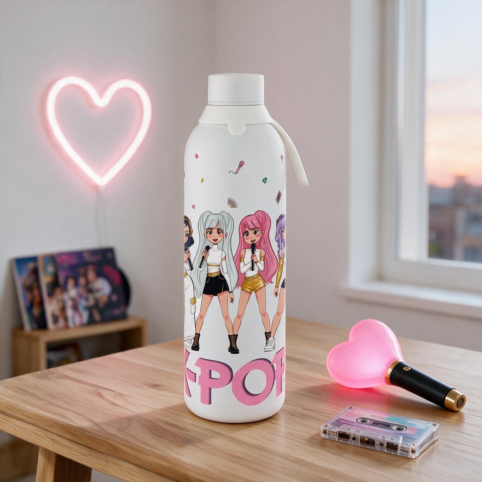 Botella Térmica de Acero Inoxidable con Interior Cerámico y Doble Tapón – K-Pop | Lovely Story