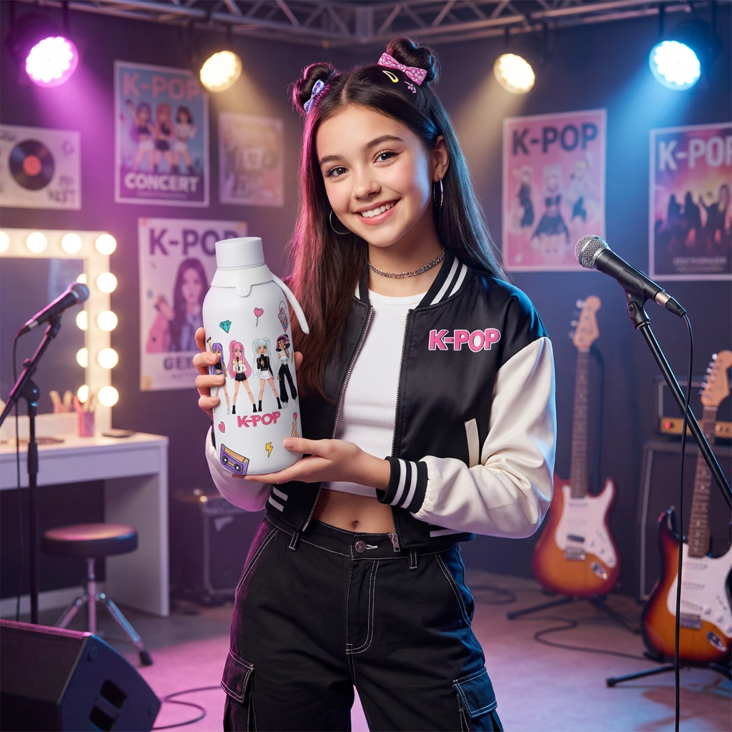 Botella Térmica de Acero Inoxidable con Interior Cerámico y Doble Tapón – K-Pop | Lovely Story