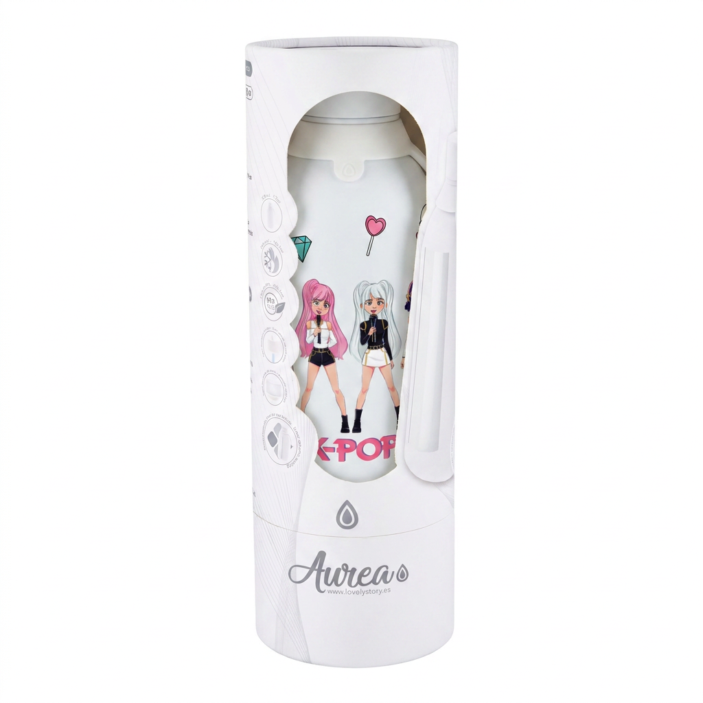 Botella Térmica de Acero Inoxidable con Interior Cerámico y Doble Tapón – K-Pop | Lovely Story