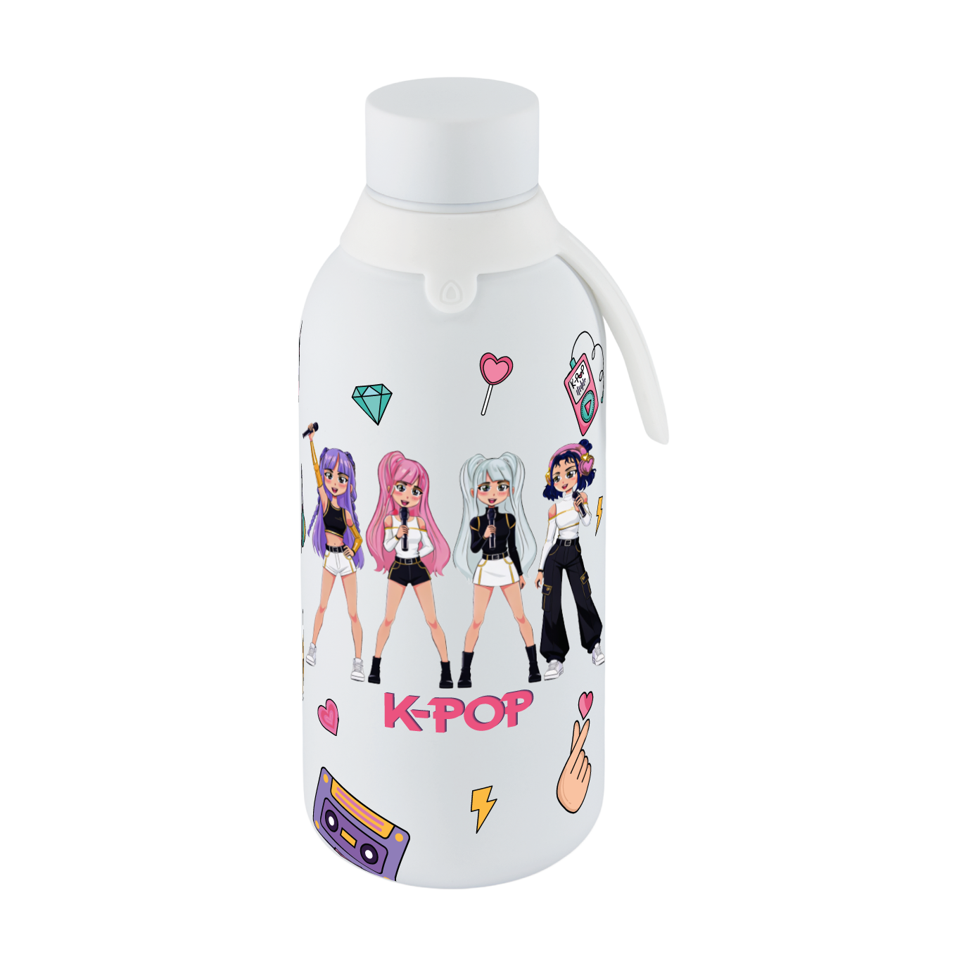 Botella Térmica de Acero Inoxidable con Interior Cerámico y Doble Tapón – K-Pop | Lovely Story