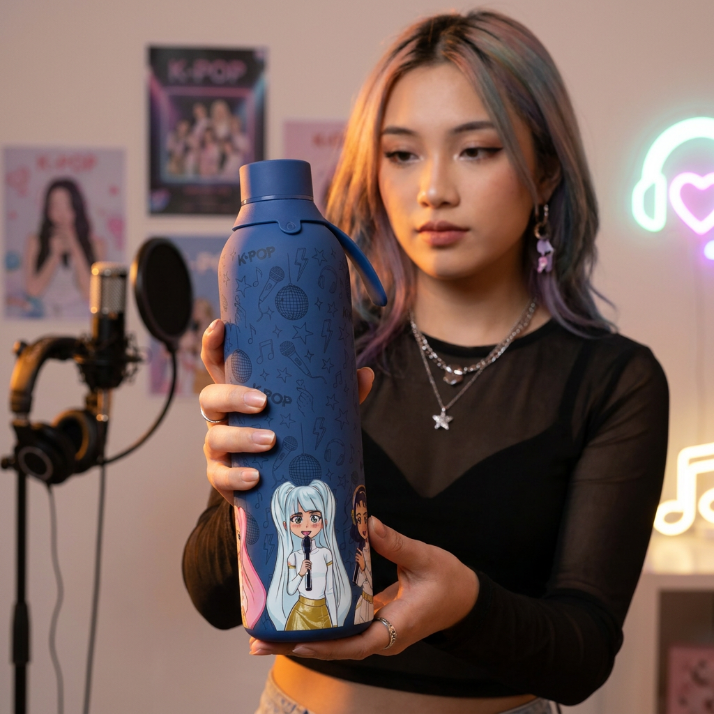 Botella Térmica de Acero Inoxidable con Interior Cerámico y Doble Tapón – K-Pop | Lovely Story