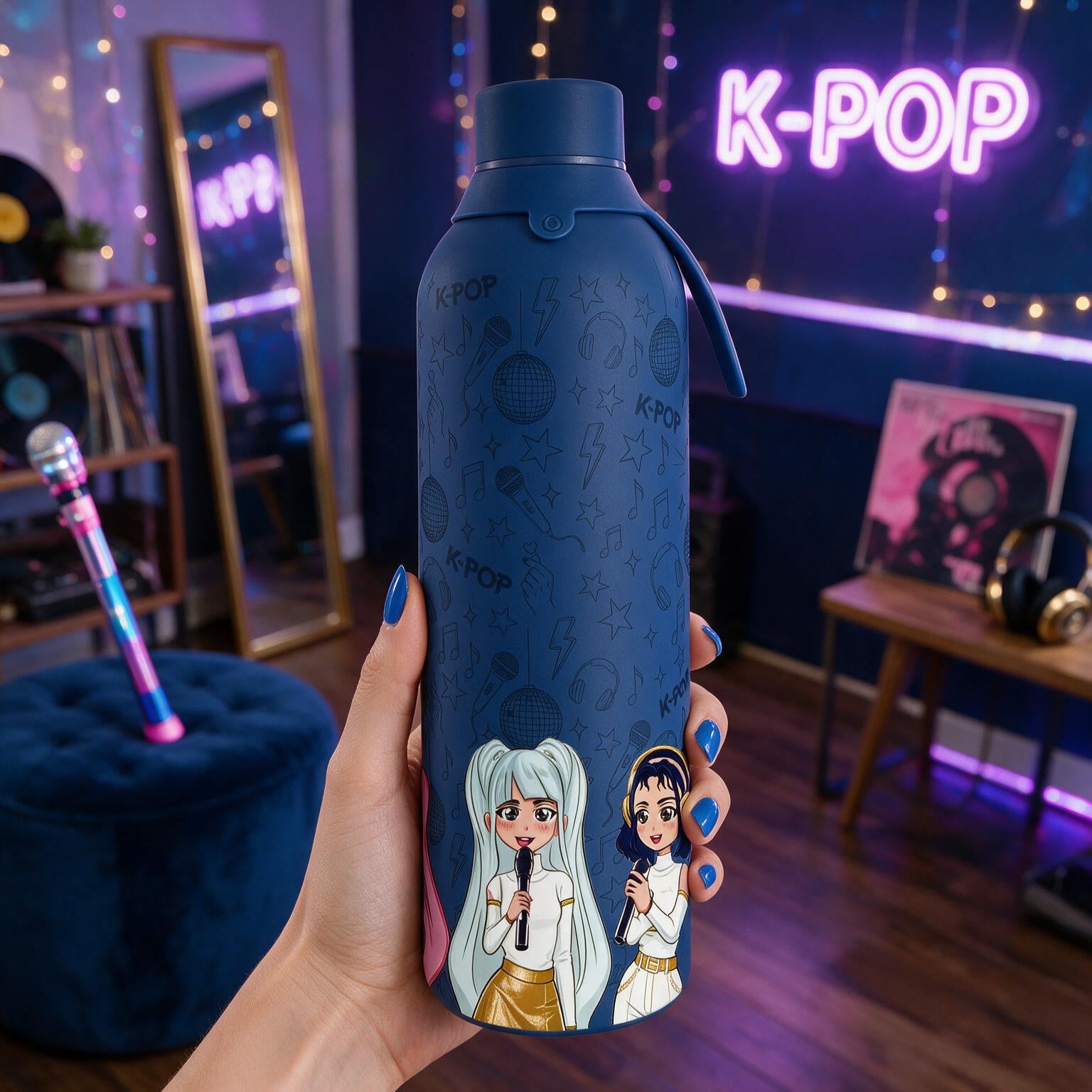 Botella Térmica de Acero Inoxidable con Interior Cerámico y Doble Tapón – K-Pop | Lovely Story