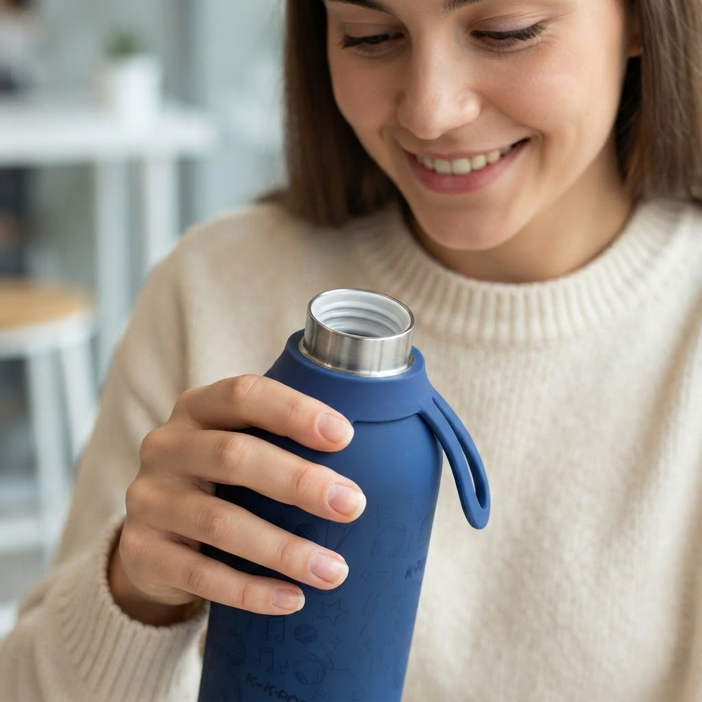 Botella Térmica de Acero Inoxidable con Interior Cerámico y Doble Tapón – K-Pop | Lovely Story