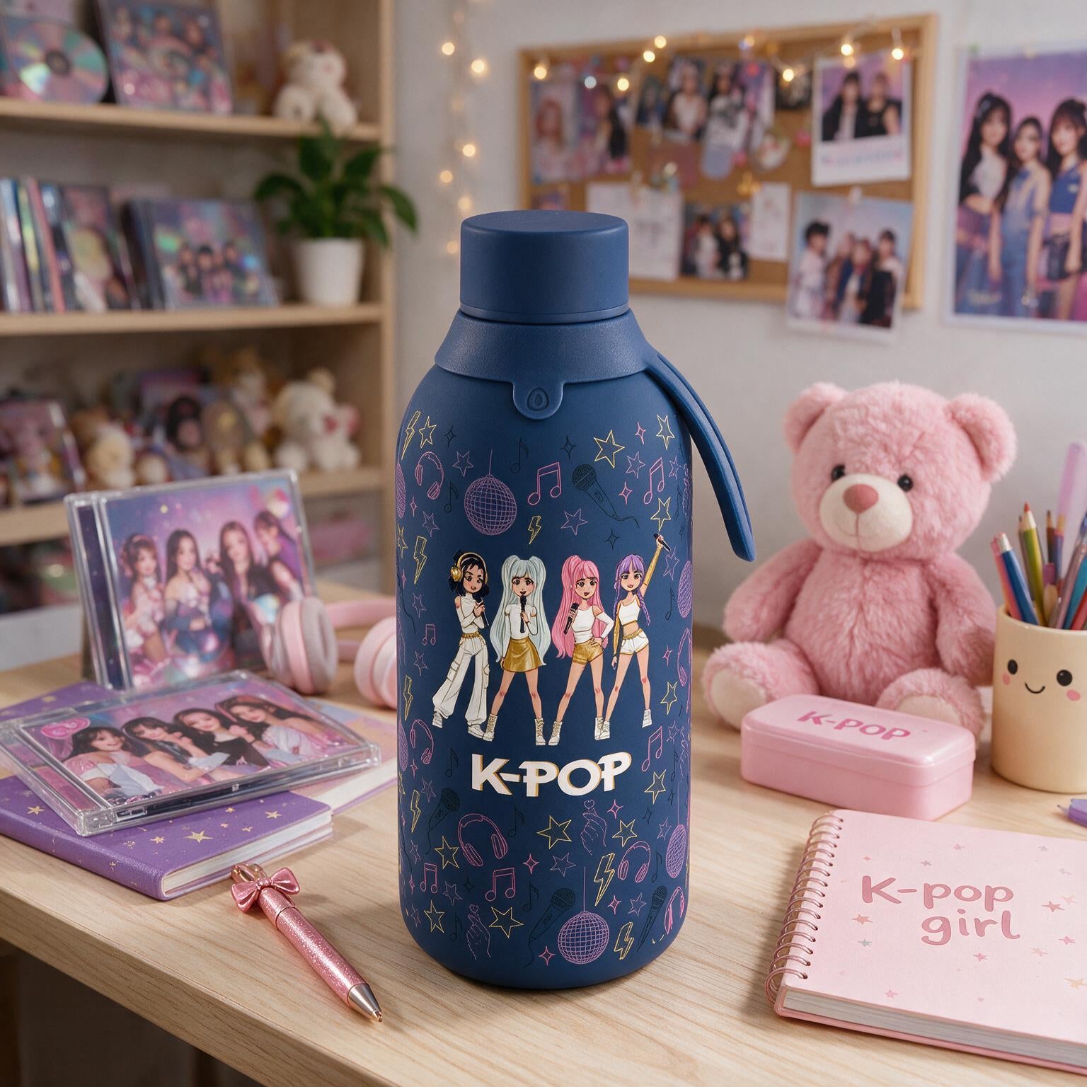 Botella Térmica de Acero Inoxidable con Interior Cerámico y Doble Tapón – K-Pop | Lovely Story