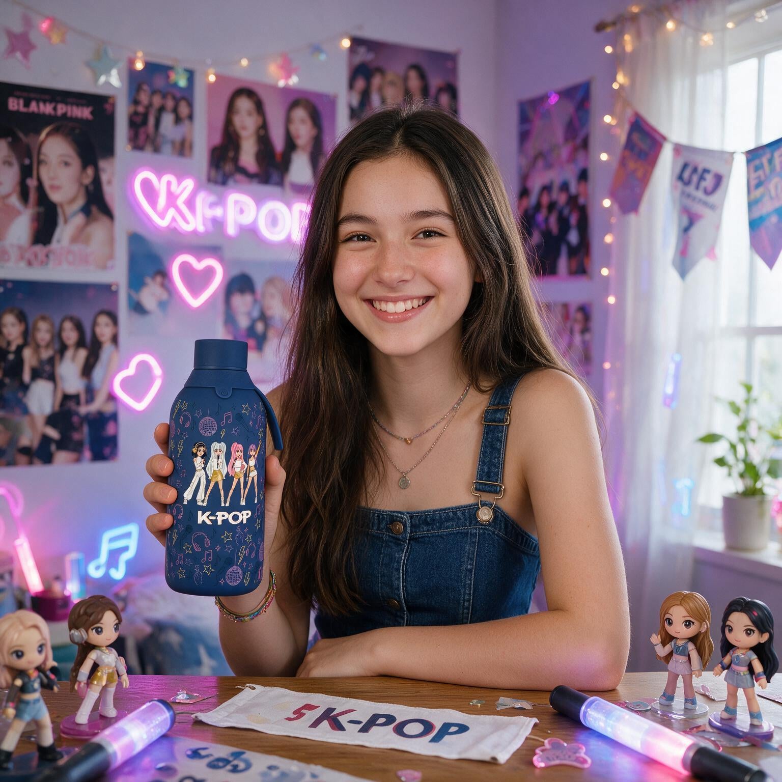 Botella Térmica de Acero Inoxidable con Interior Cerámico y Doble Tapón – K-Pop | Lovely Story