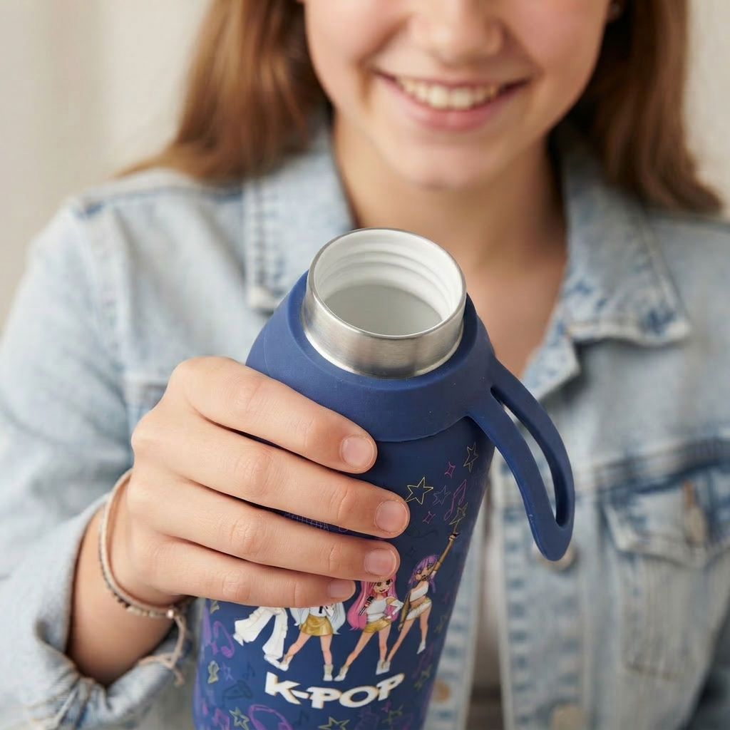 Botella Térmica de Acero Inoxidable con Interior Cerámico y Doble Tapón – K-Pop | Lovely Story
