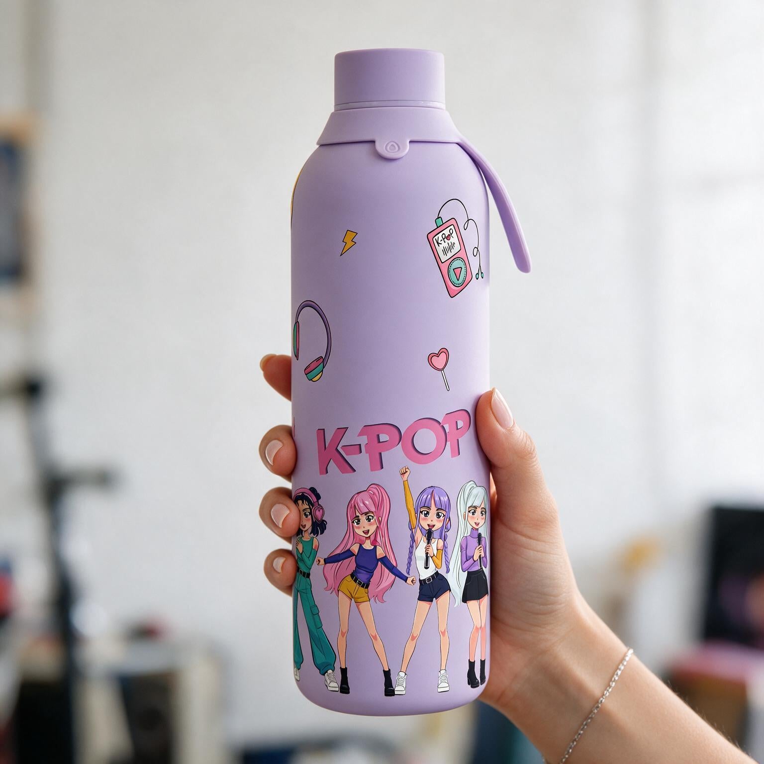 Botella Térmica de Acero Inoxidable con Interior Cerámico y Doble Tapón – K-Pop | Lovely Story