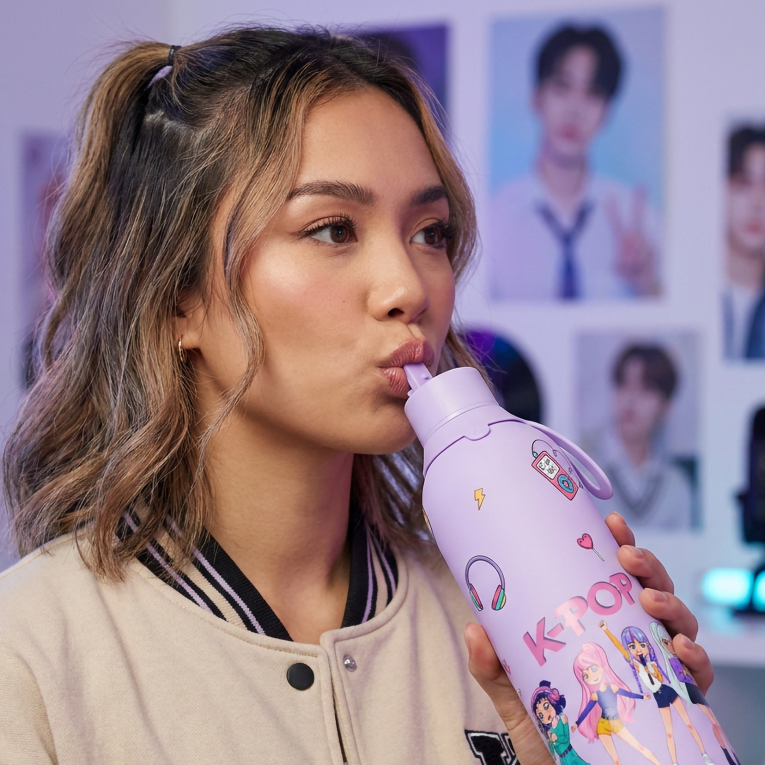 Botella Térmica de Acero Inoxidable con Interior Cerámico y Doble Tapón – K-Pop | Lovely Story