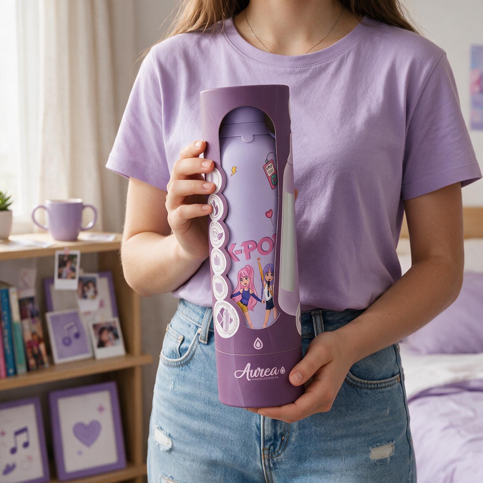 Botella Térmica de Acero Inoxidable con Interior Cerámico y Doble Tapón – K-Pop | Lovely Story