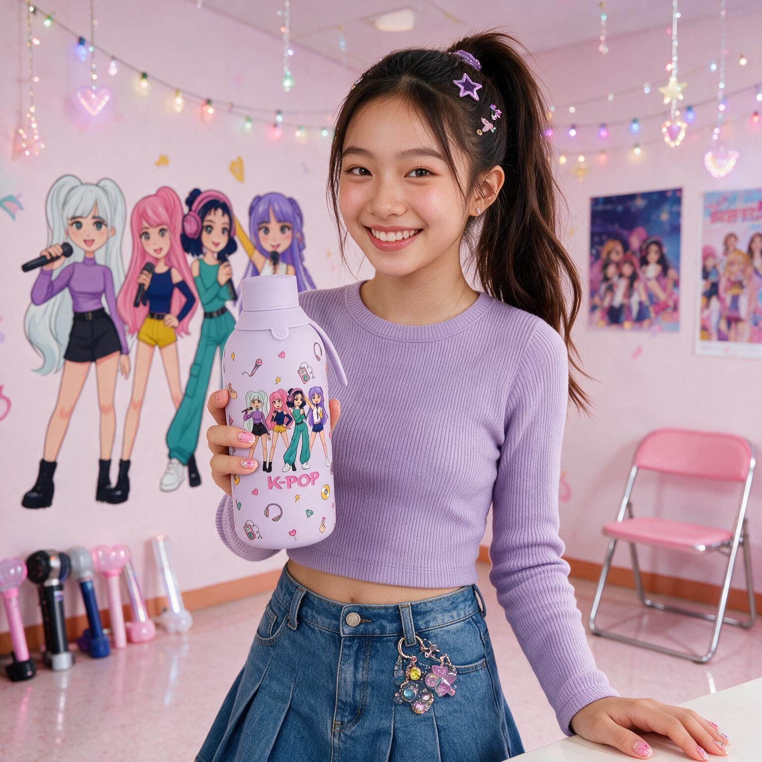 Botella Térmica de Acero Inoxidable con Interior Cerámico y Doble Tapón – K-Pop | Lovely Story