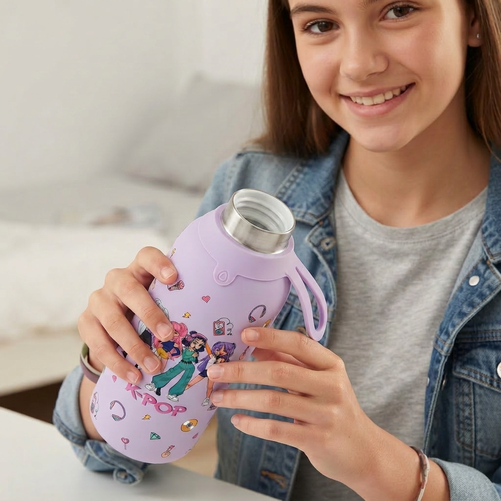 Botella Térmica de Acero Inoxidable con Interior Cerámico y Doble Tapón – K-Pop | Lovely Story