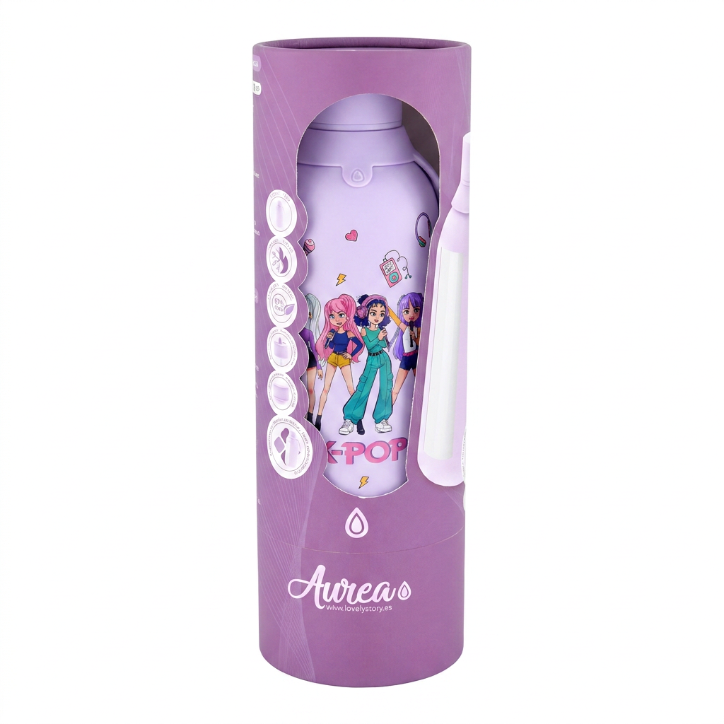Botella Térmica de Acero Inoxidable con Interior Cerámico y Doble Tapón – K-Pop | Lovely Story