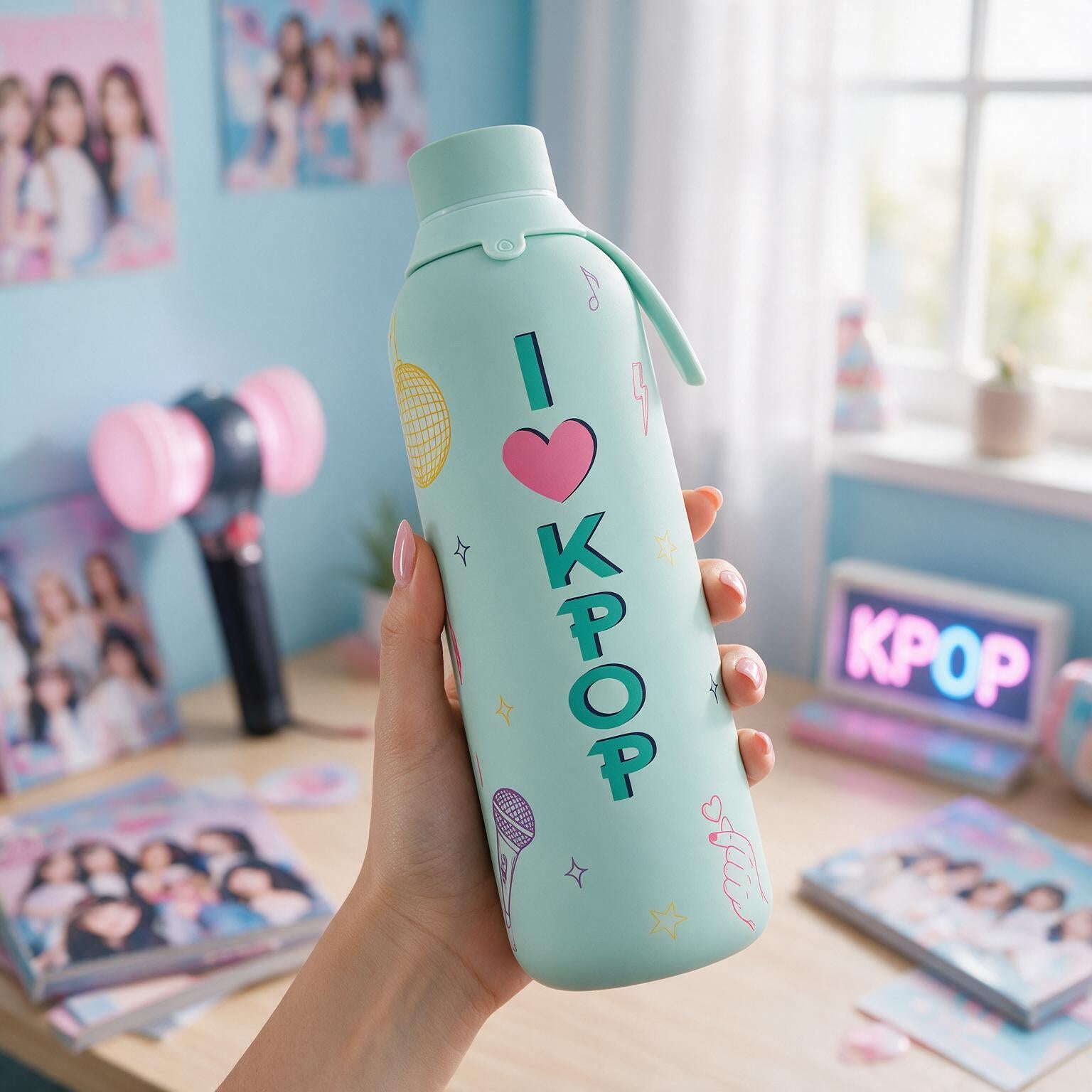 Botella Térmica de Acero Inoxidable con Interior Cerámico y Doble Tapón – K-Pop | Lovely Story