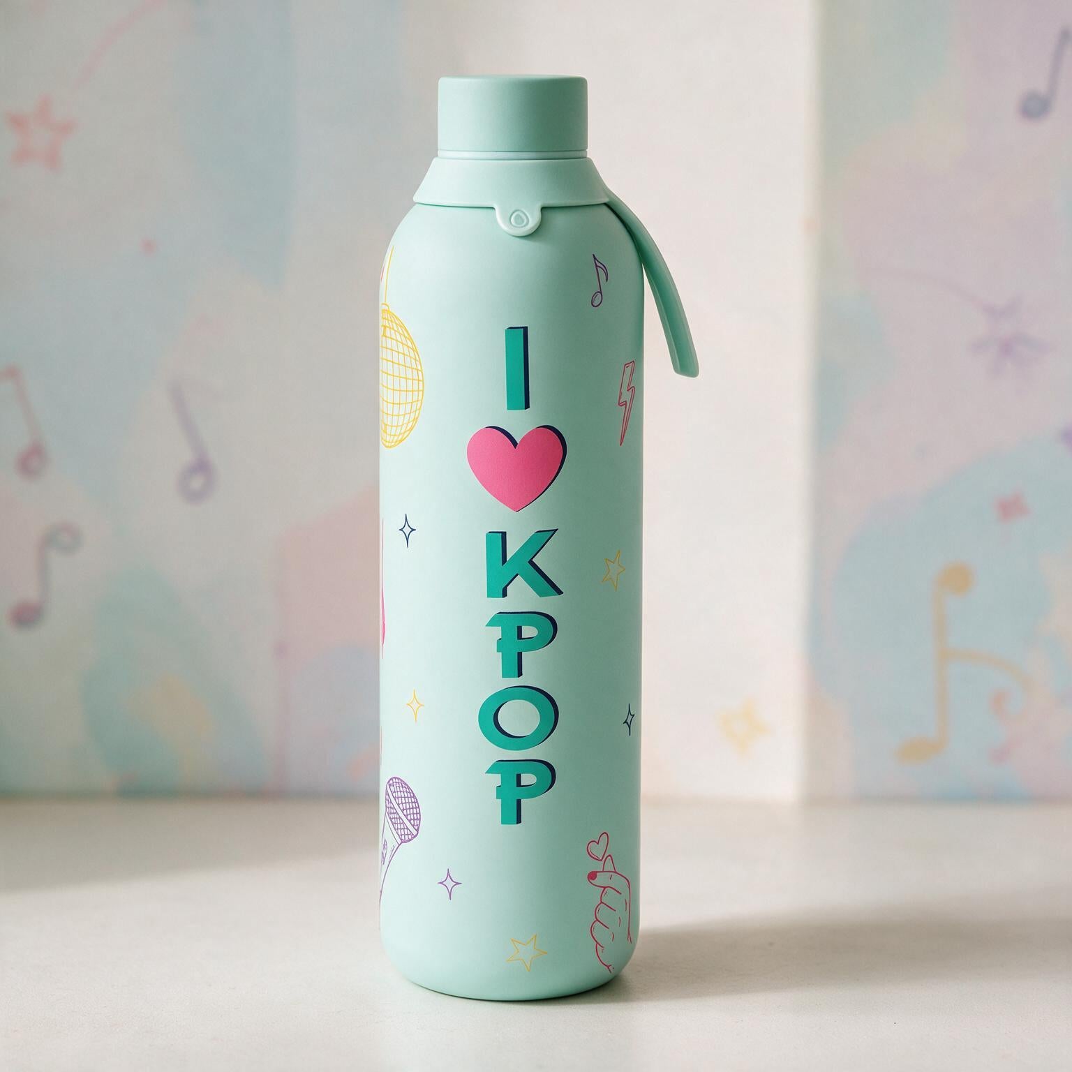 Botella Térmica de Acero Inoxidable con Interior Cerámico y Doble Tapón – K-Pop | Lovely Story