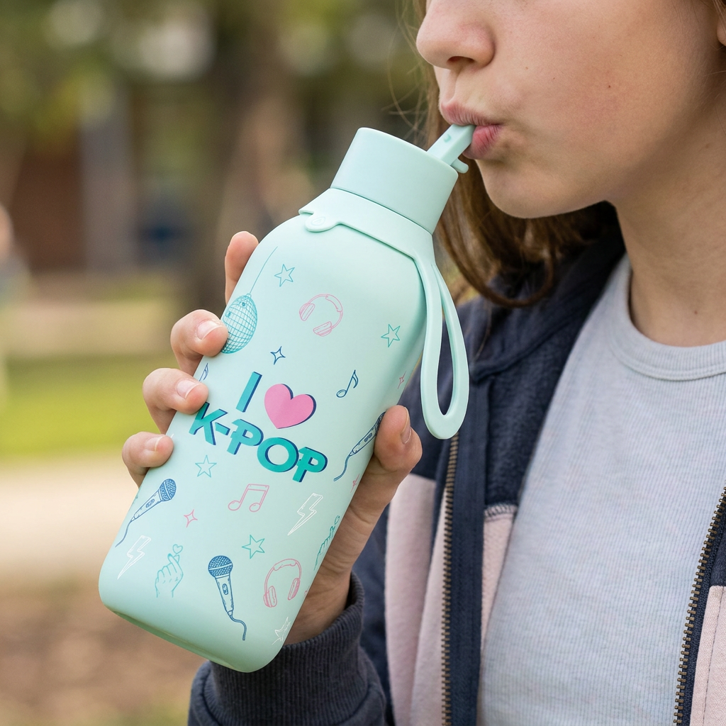 Botella Térmica de Acero Inoxidable con Interior Cerámico y Doble Tapón – K-Pop | Lovely Story