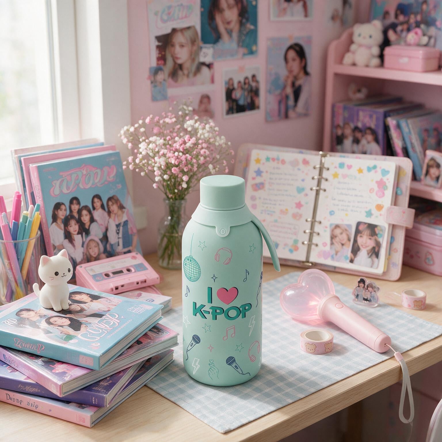 Botella Térmica de Acero Inoxidable con Interior Cerámico y Doble Tapón – K-Pop | Lovely Story