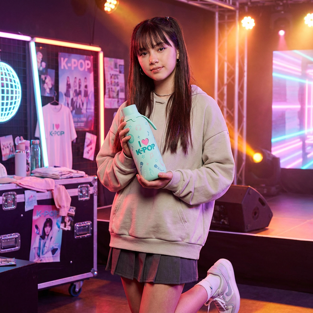 Botella Térmica de Acero Inoxidable con Interior Cerámico y Doble Tapón – K-Pop | Lovely Story