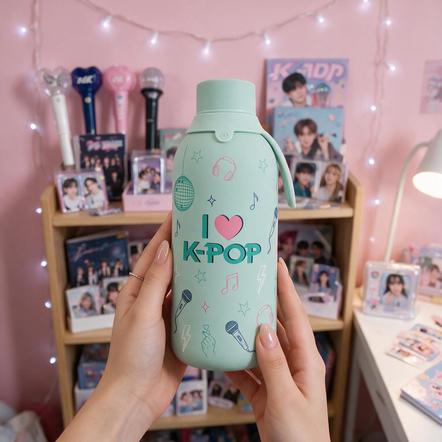Botella Térmica de Acero Inoxidable con Interior Cerámico y Doble Tapón – K-Pop | Lovely Story