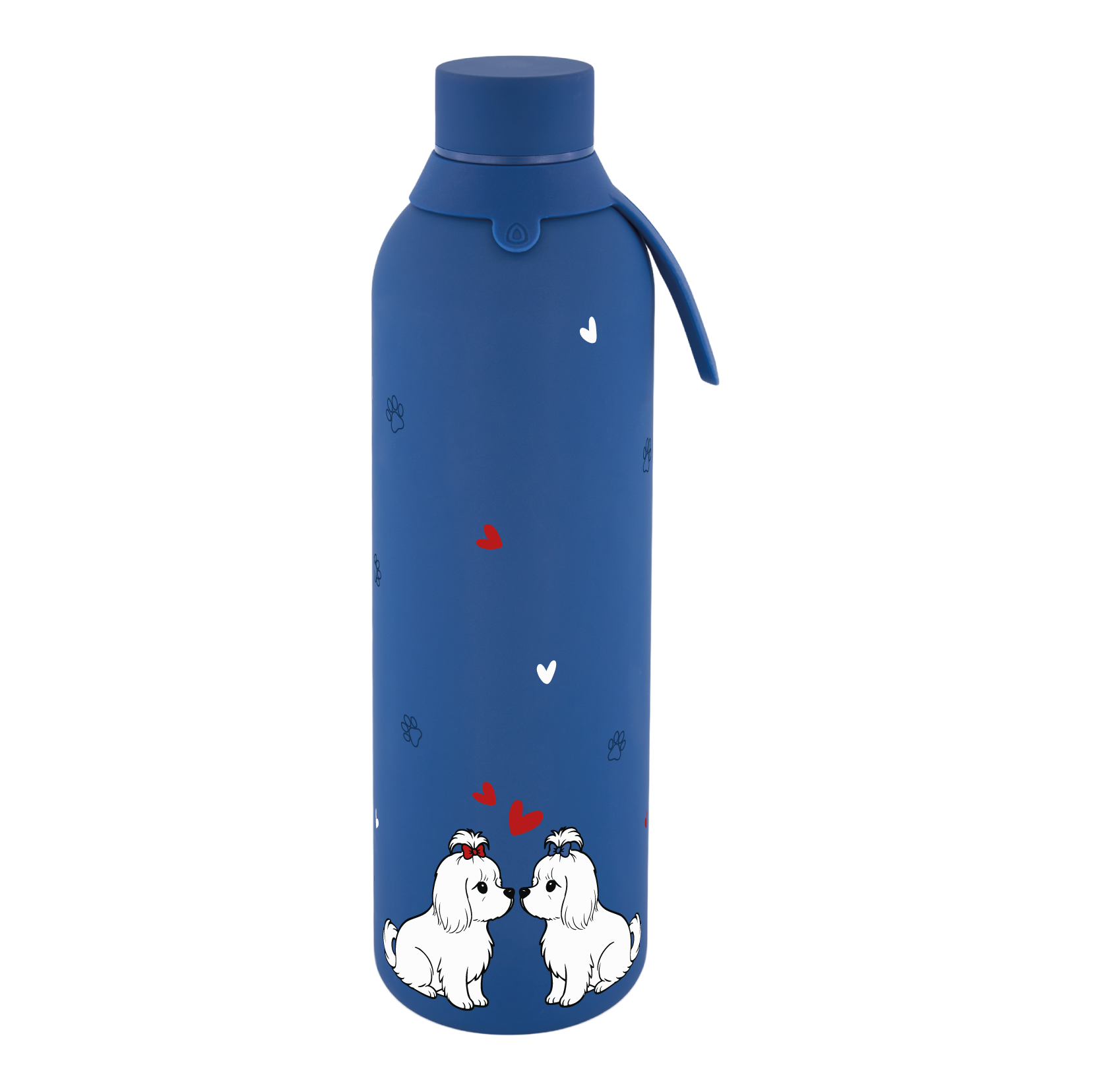 Botella Térmica de Acero Inoxidable con Interior Cerámico y Doble Tapón - Fluffy Friend - Color Dark Blue
