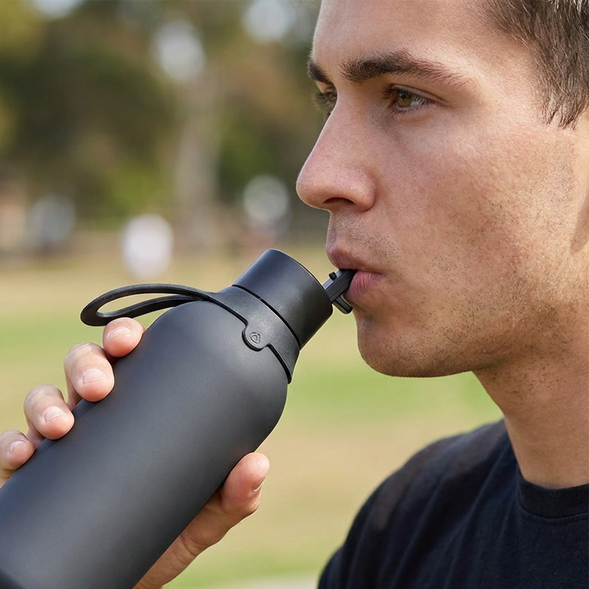 Botella Térmica de Acero Inoxidable con Interior Cerámico y Doble Tapón – Lisa | Aurea