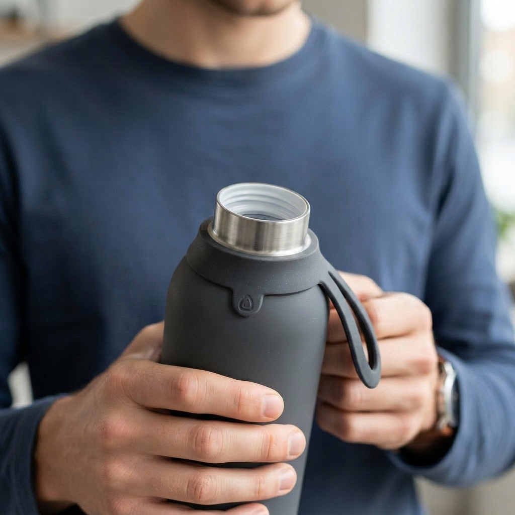 Botella Térmica de Acero Inoxidable con Interior Cerámico y Doble Tapón – Lisa | Aurea