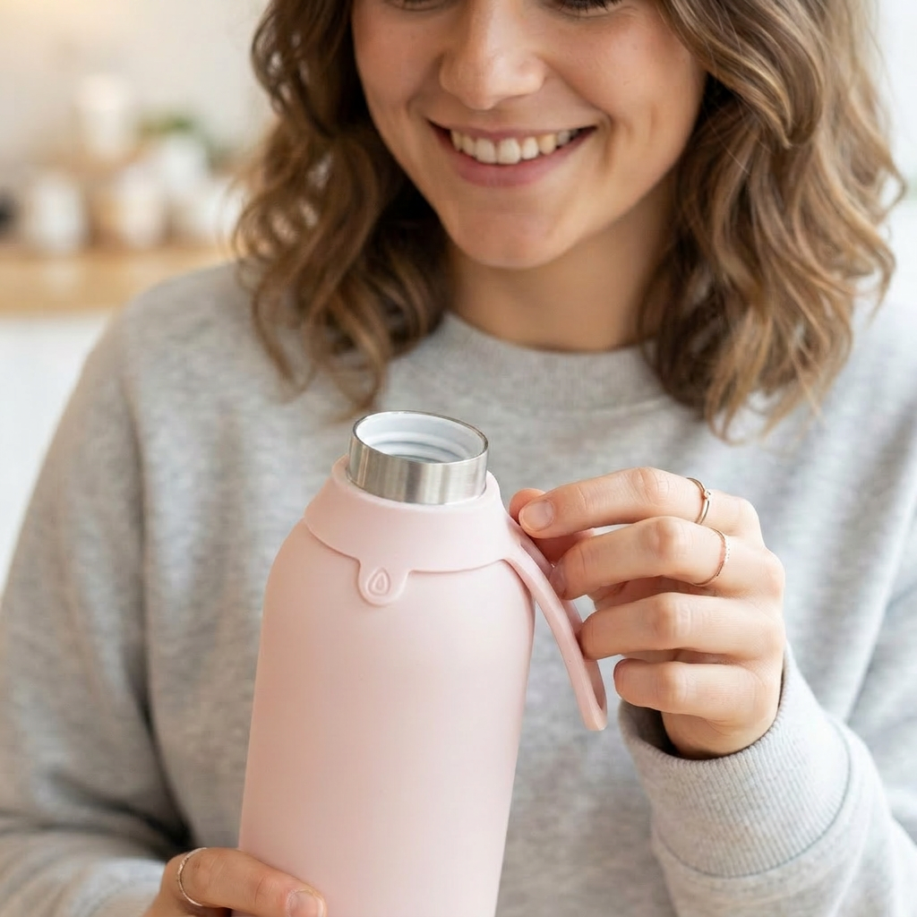 Botella Térmica de Acero Inoxidable con Interior Cerámico y Doble Tapón – Lisa | Aurea