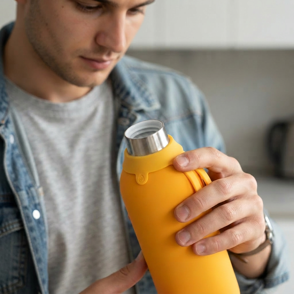 Botella Térmica de Acero Inoxidable con Interior Cerámico y Doble Tapón – Lisa | Aurea