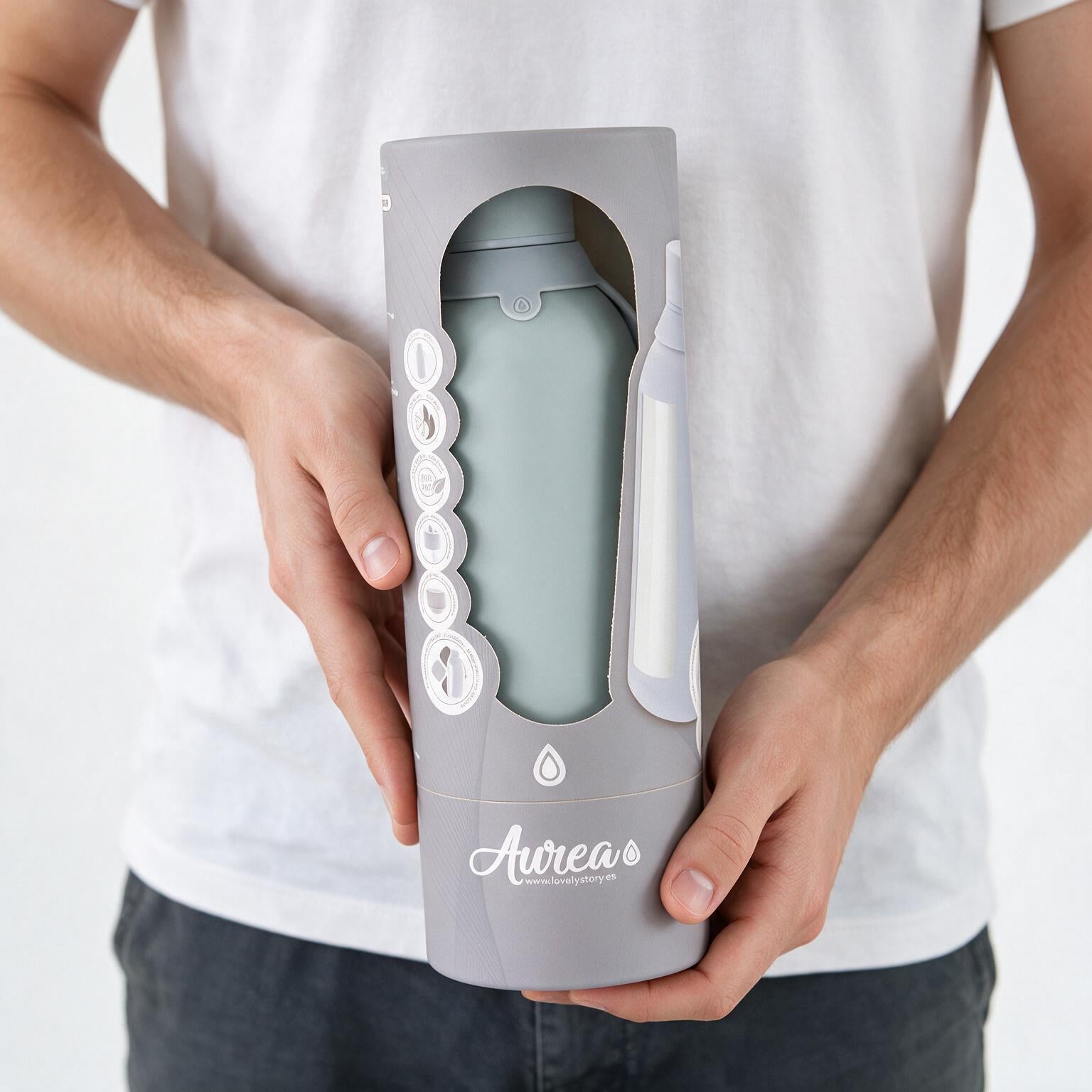 Botella Térmica de Acero Inoxidable con Interior Cerámico y Doble Tapón – Lisa | Aurea