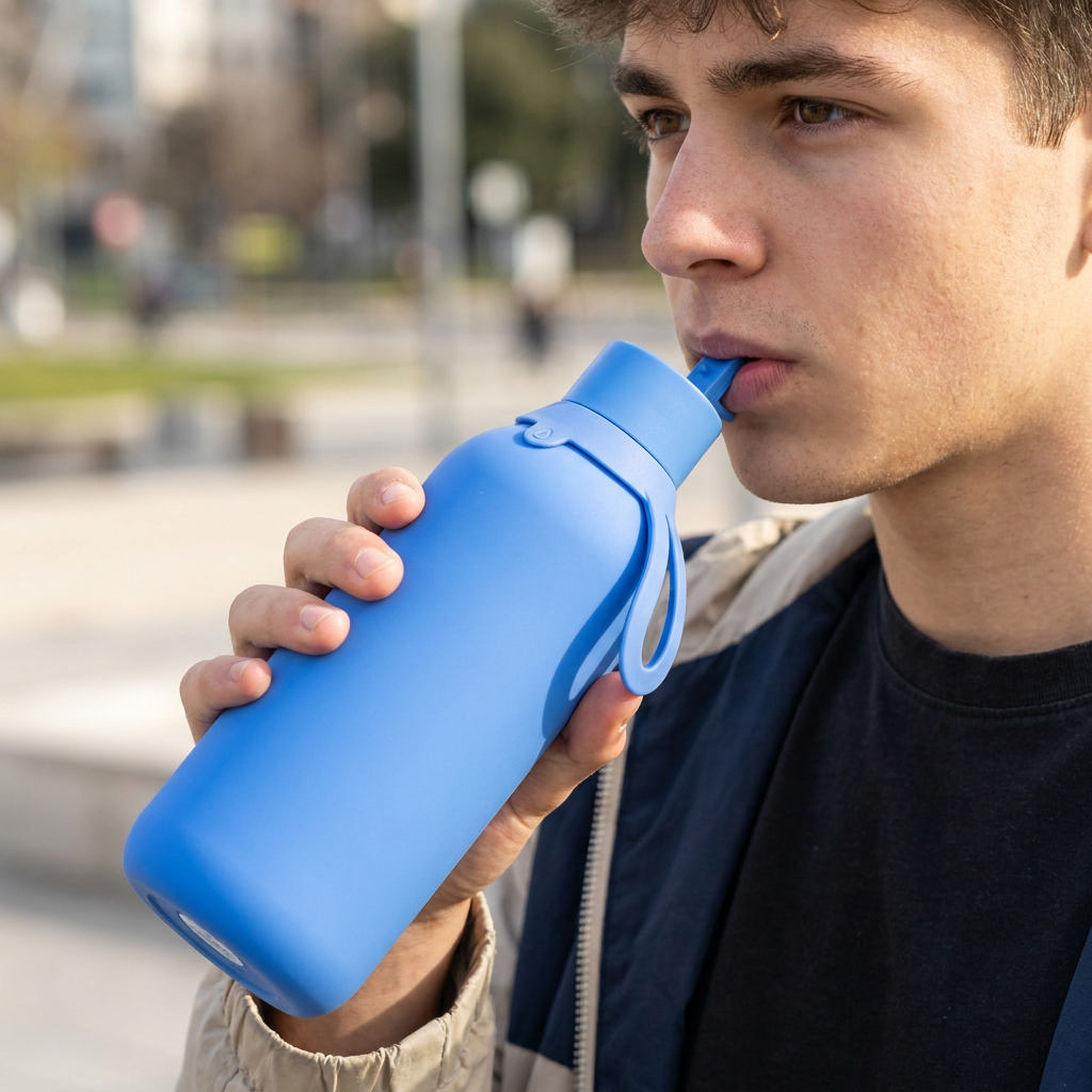 Botella Térmica de Acero Inoxidable con Interior Cerámico y Doble Tapón – Lisa | Aurea