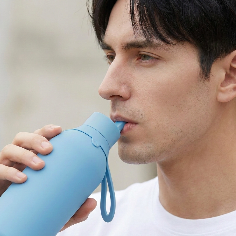 Botella Térmica de Acero Inoxidable con Interior Cerámico y Doble Tapón – Lisa | Aurea