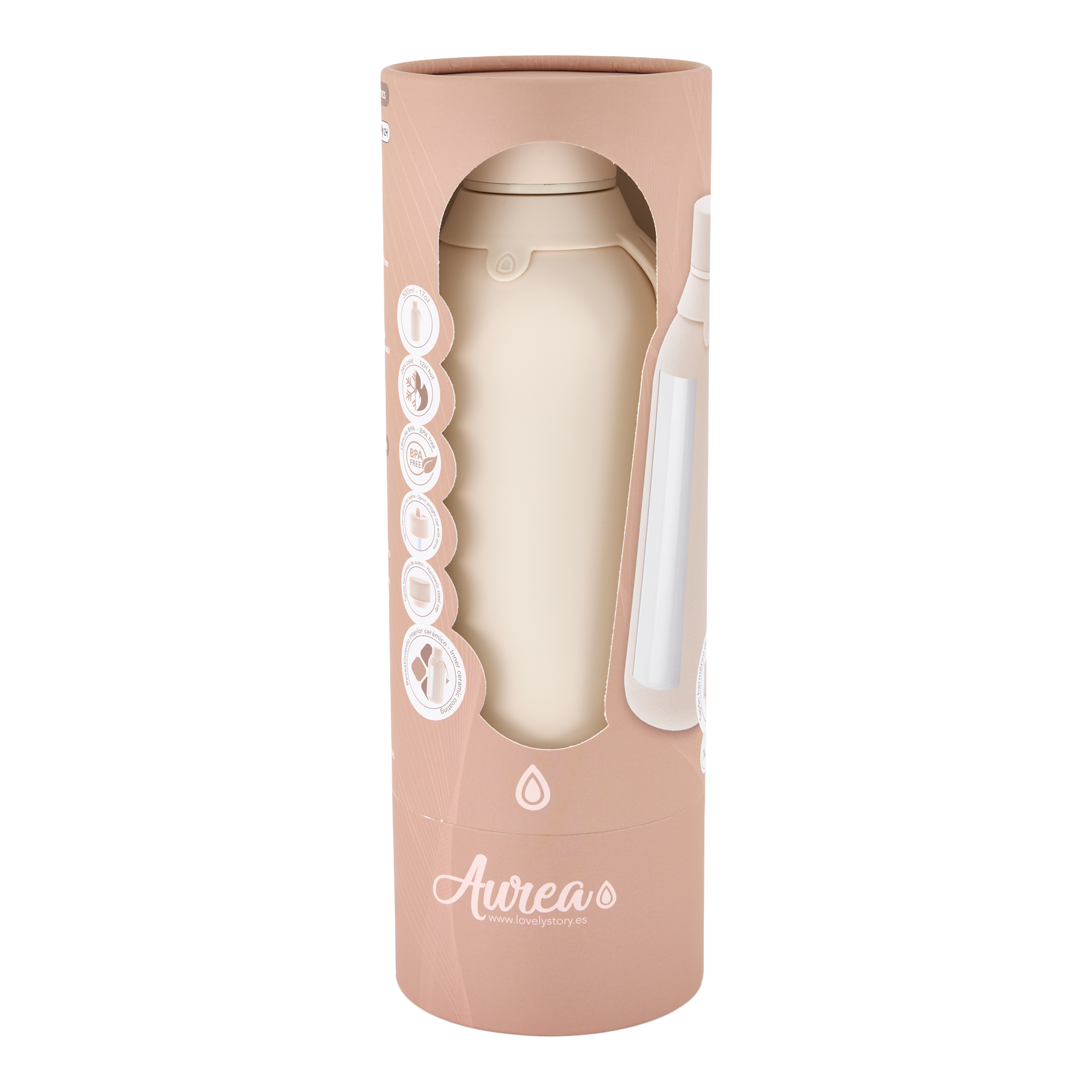 Botella Térmica de Acero Inoxidable con Interior Cerámico y Doble Tapón – Floral Essence | Aurea