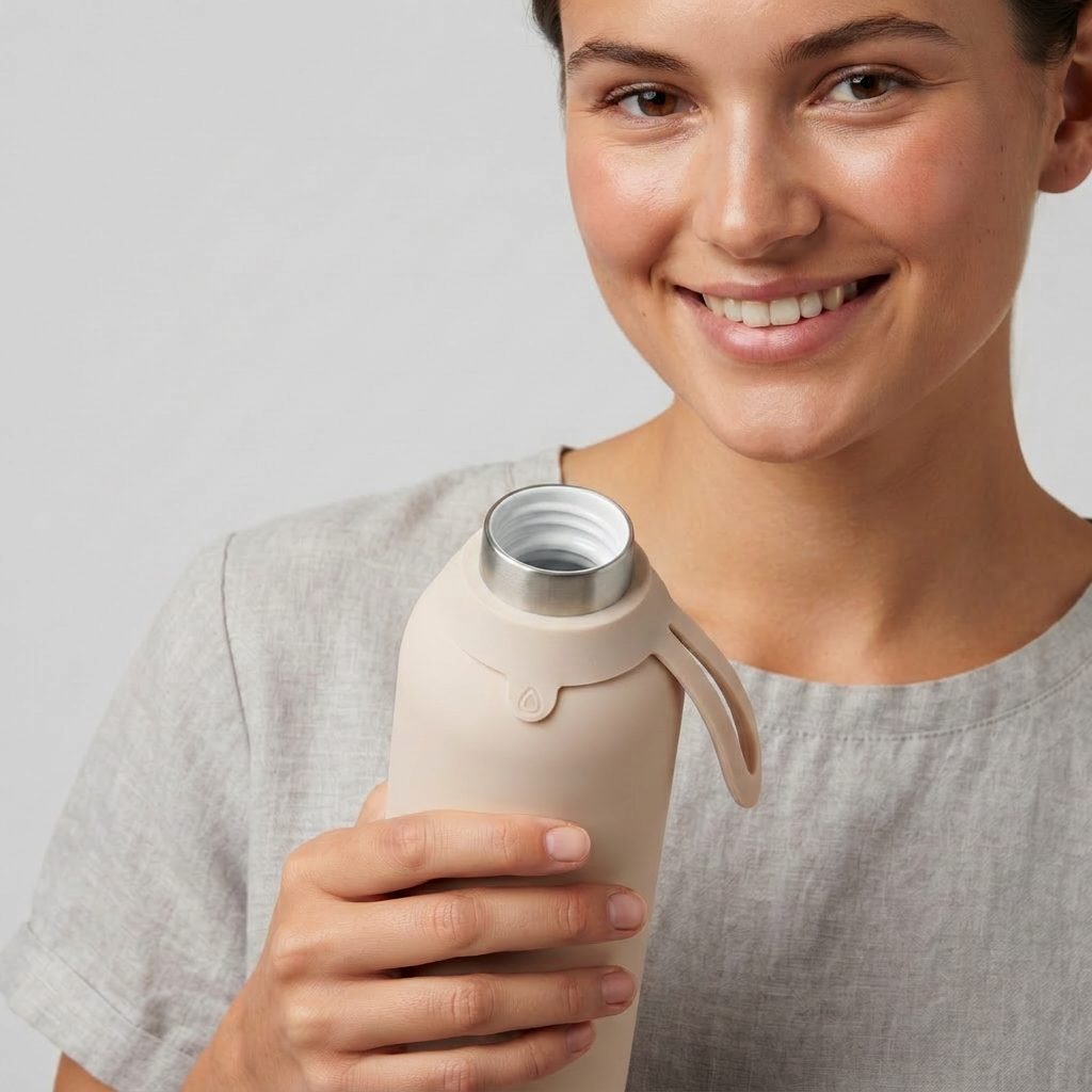 Botella Térmica de Acero Inoxidable con Interior Cerámico y Doble Tapón – Lisa | Aurea