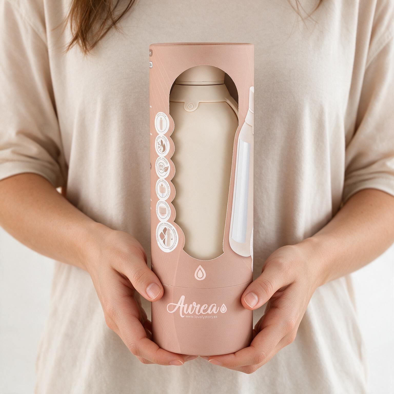 Botella Térmica de Acero Inoxidable con Interior Cerámico y Doble Tapón – Lisa | Aurea