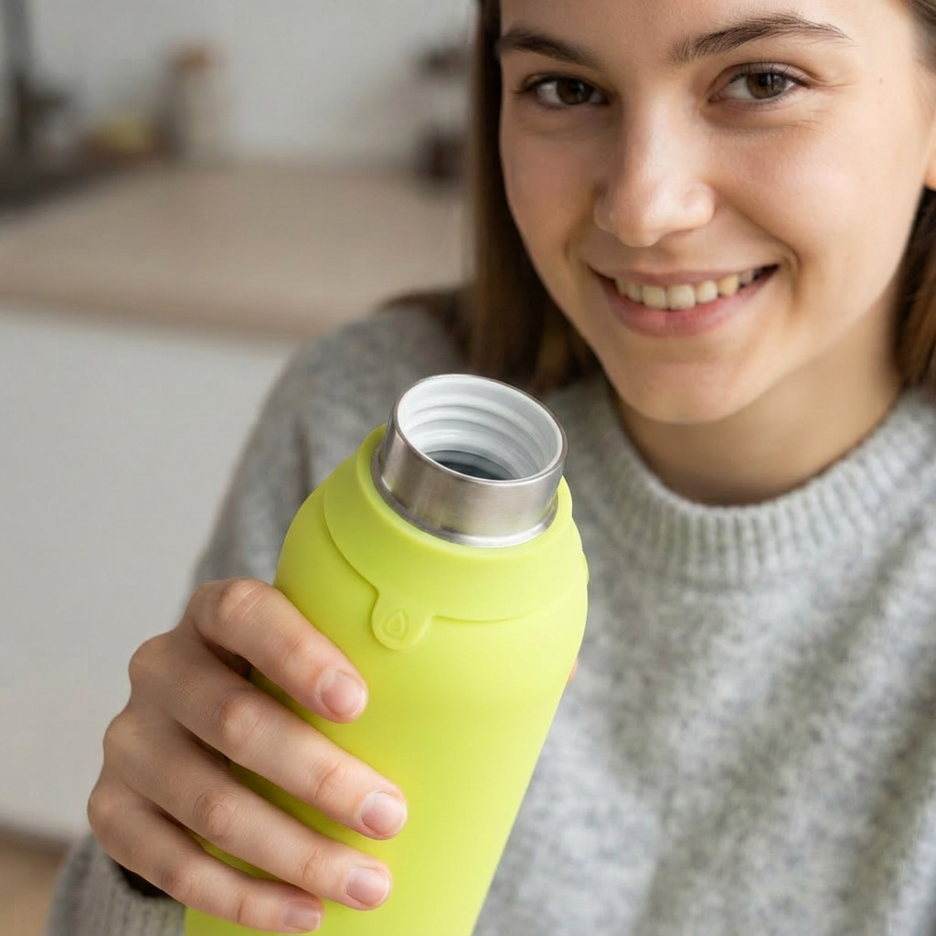 Botella Térmica de Acero Inoxidable con Interior Cerámico y Doble Tapón – Lisa | Aurea